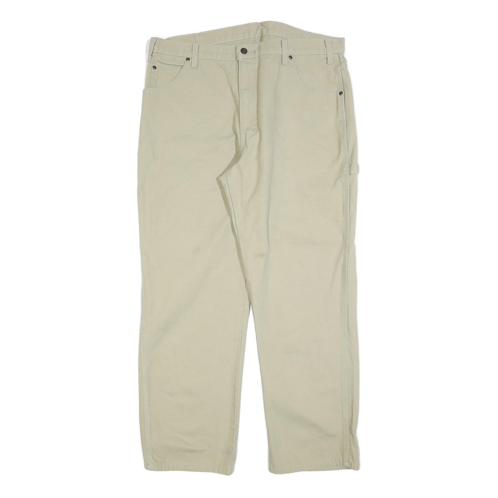 DICKIES Mens Beige Cotton Blend Regular Straight Trousers W38 L30 Workwear Zip