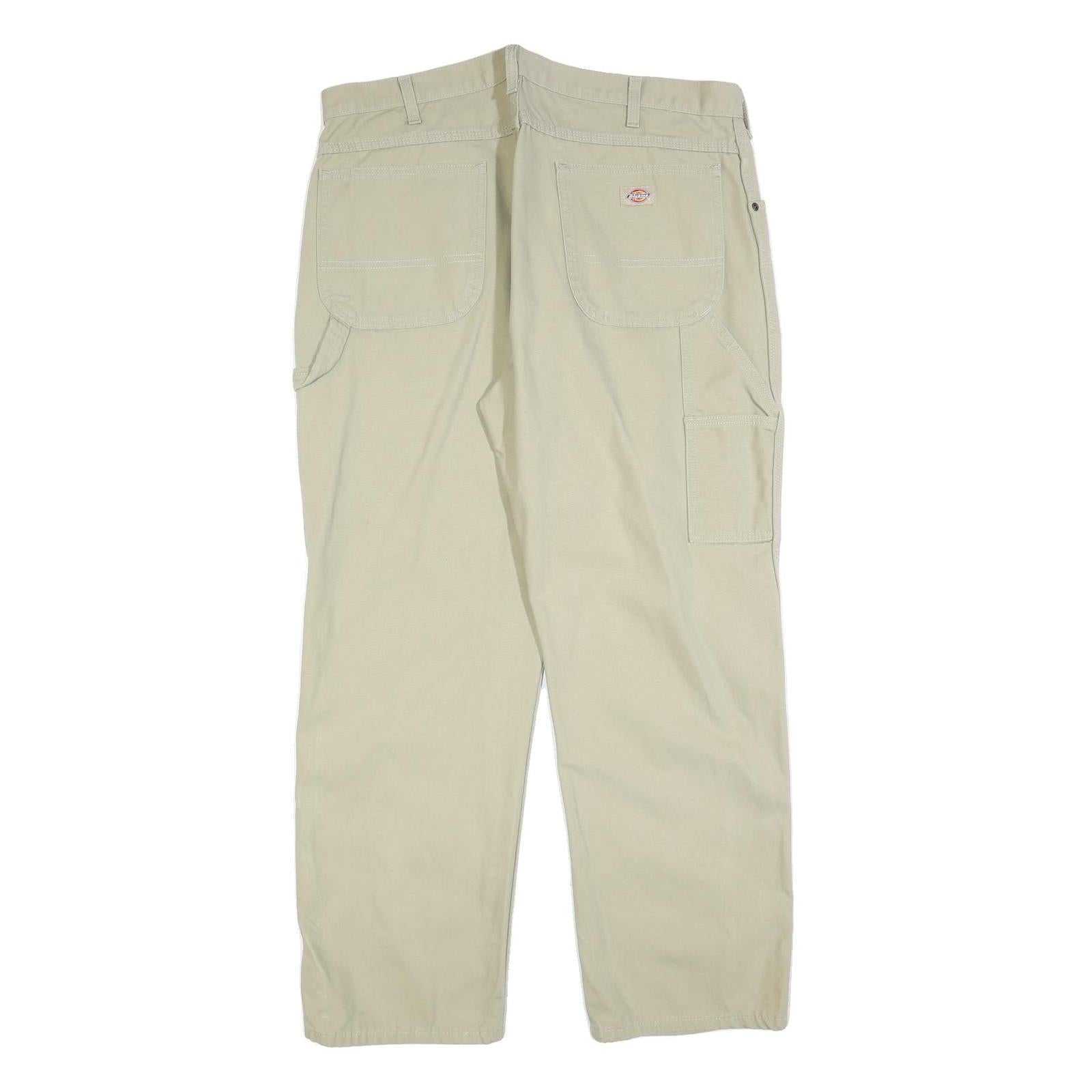 DICKIES Mens Beige Cotton Blend Regular Straight Trousers W38 L30 Workwear Zip