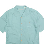 CARRIBEAN Mens Blue Rayon Shirt M Palm Tree Embroidered Casual Beachwear