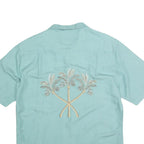 CARRIBEAN Mens Blue Rayon Shirt M Palm Tree Embroidered Casual Beachwear