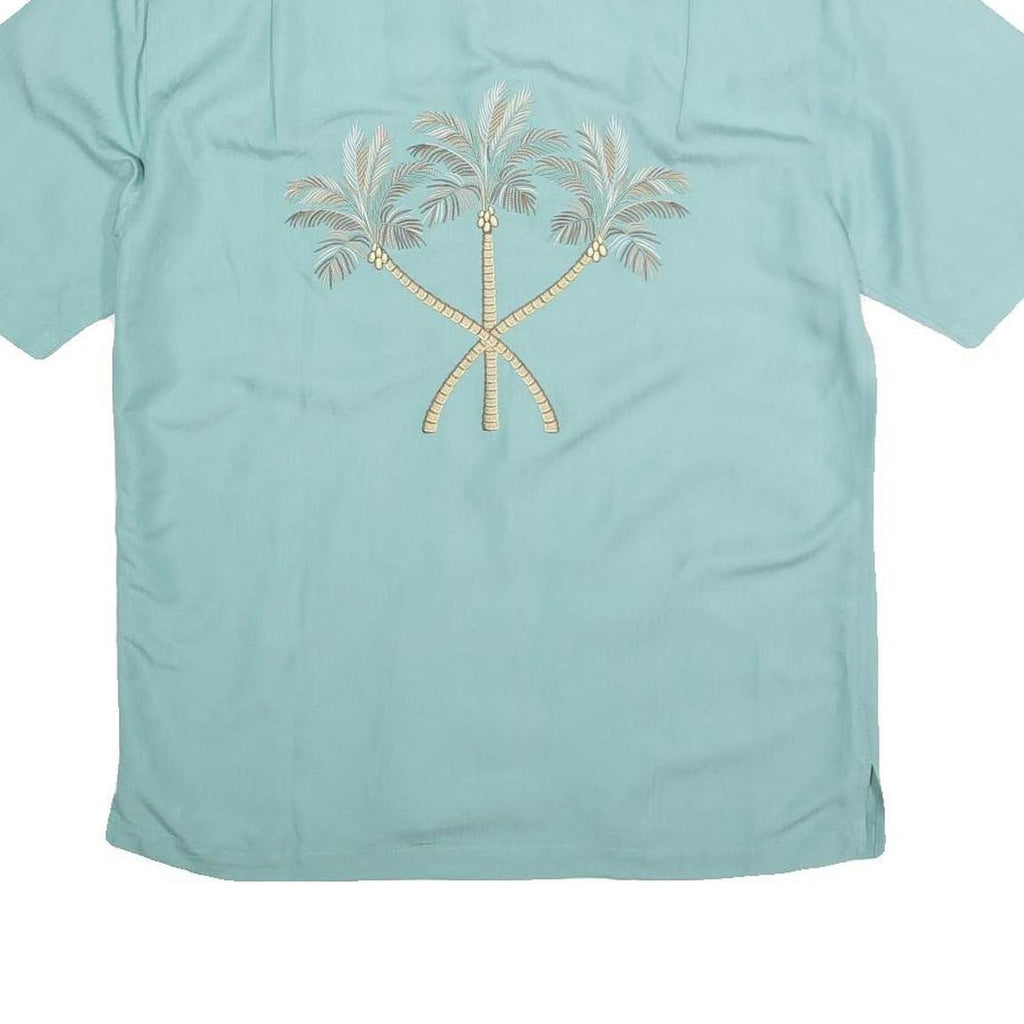 CARRIBEAN Mens Blue Rayon Shirt M Palm Tree Embroidered Casual Beachwear