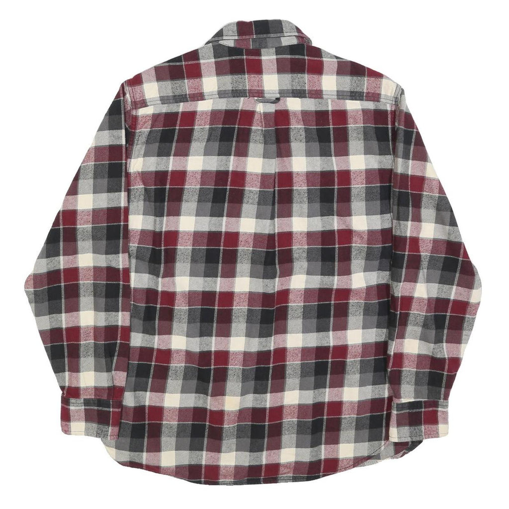 ST JOHNS BAY Mens Red Black & Cream Check Shirt L Cotton Flannel Long Sleeve
