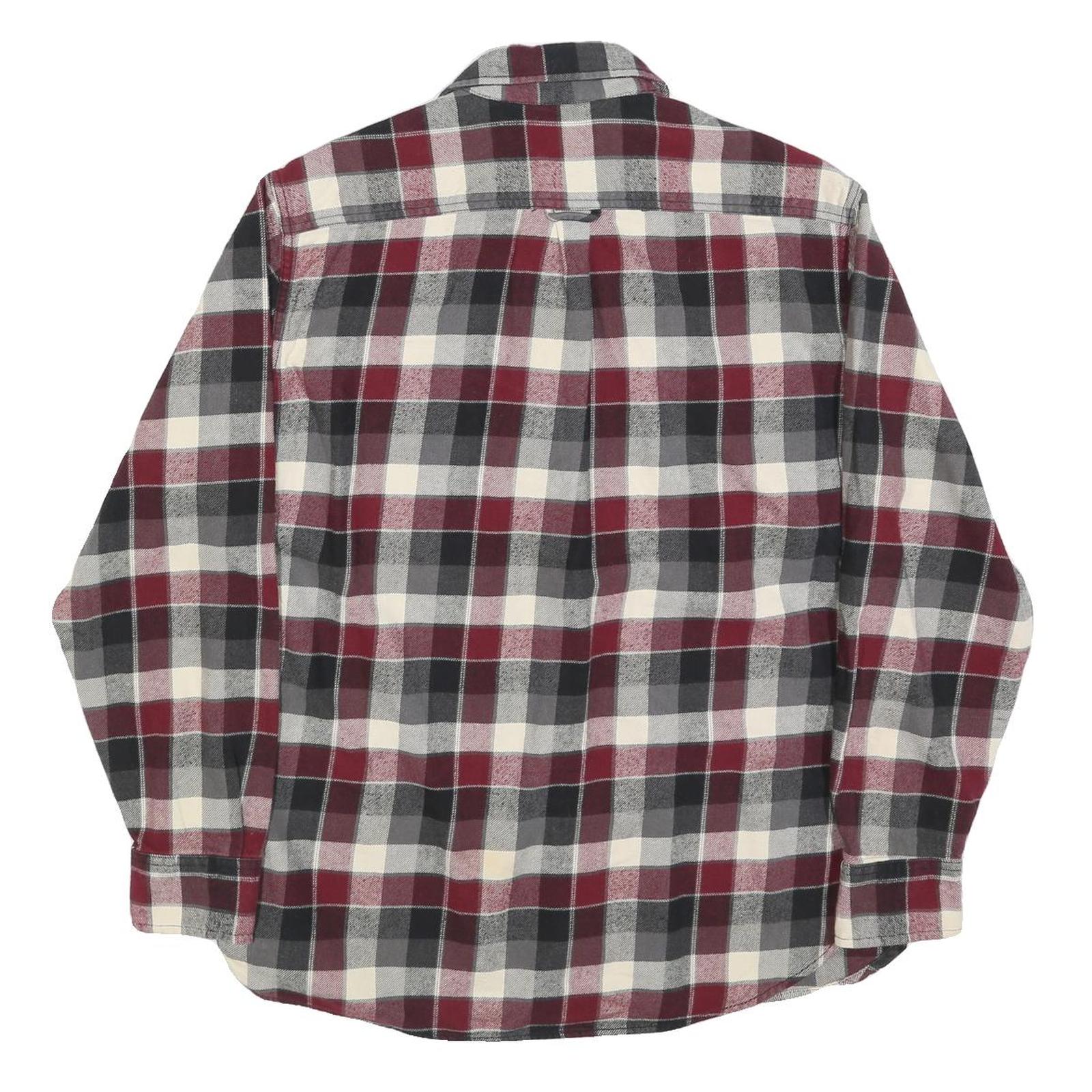 ST JOHNS BAY Mens Red Black & Cream Check Shirt L Cotton Flannel Long Sleeve