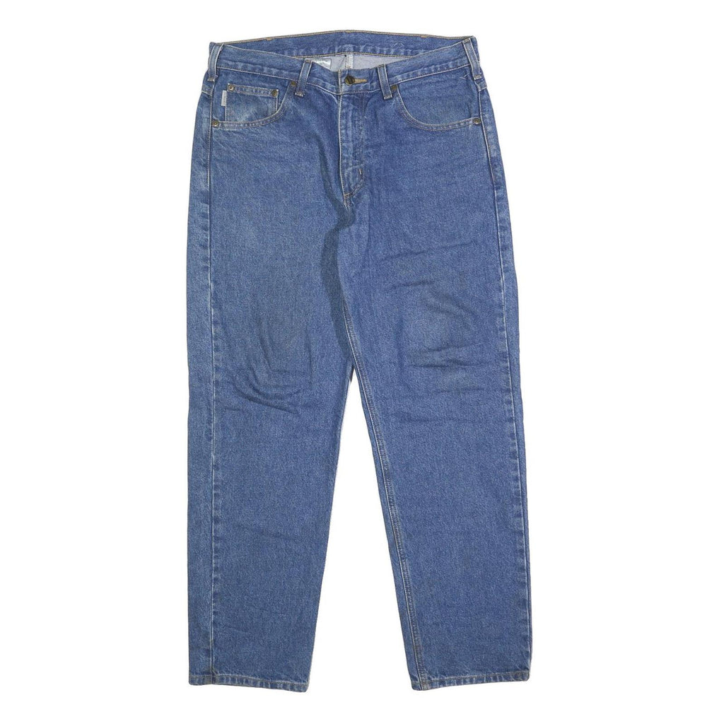 CARHARTT Mens Relaxed Jeans Blue Denim W33 L30 Classic Cotton Zip Pocket Design