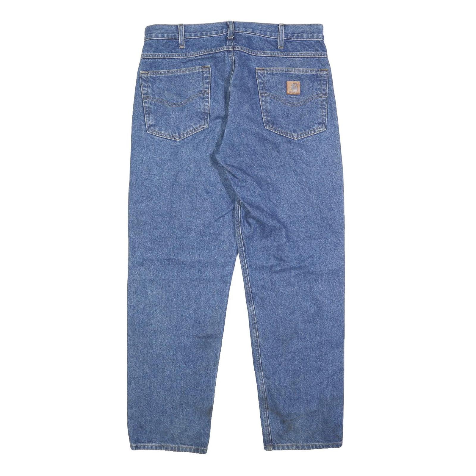 CARHARTT Mens Relaxed Jeans Blue Denim W33 L30 Classic Cotton Zip Pocket Design