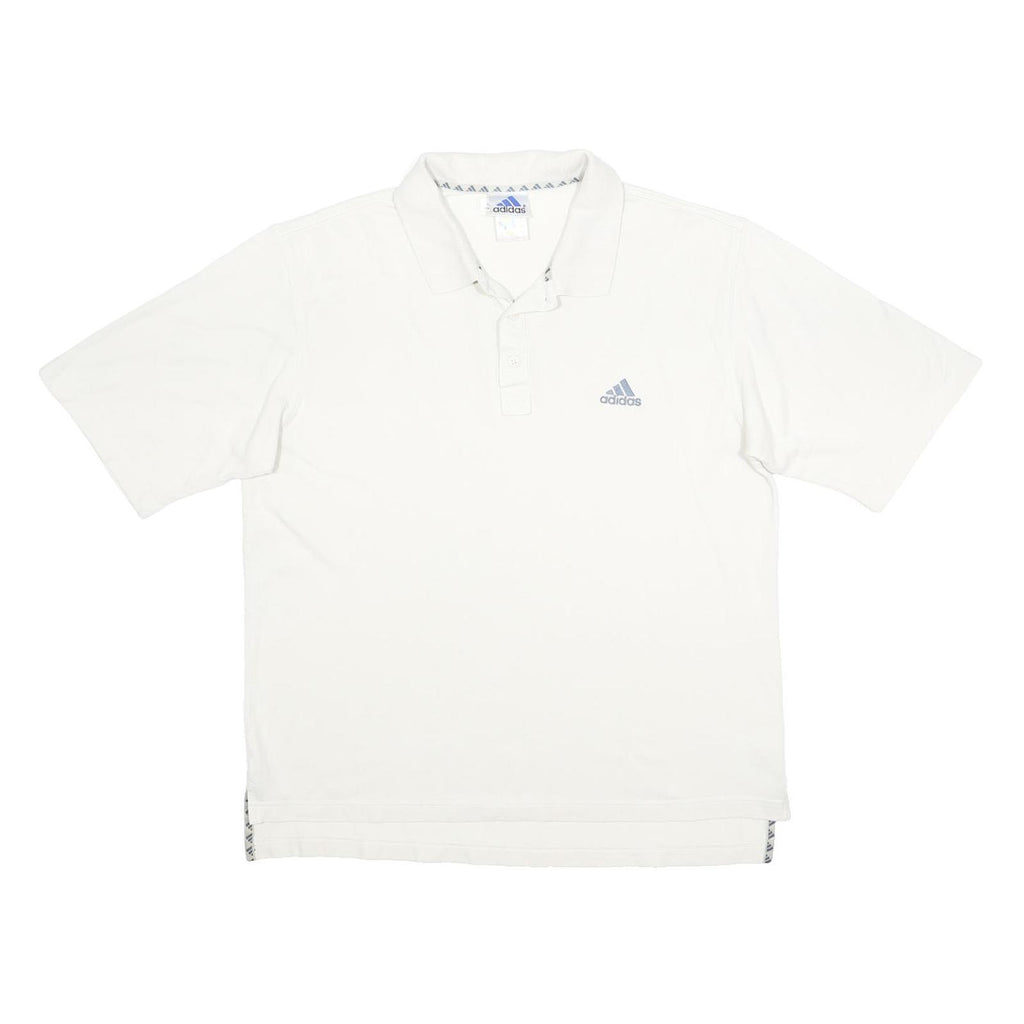 ADIDAS Mens White Polo Shirt Short Sleeve Plain L Cotton Blend Button Closure