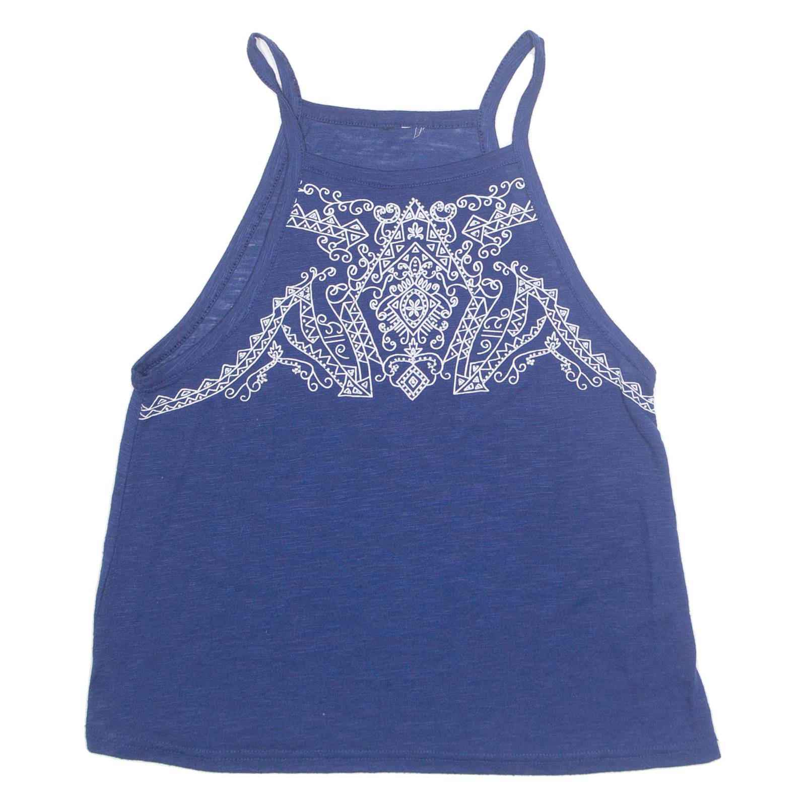 Beaded Womens Top Blue Sleeveless S