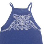 Beaded Womens Top Blue Sleeveless S