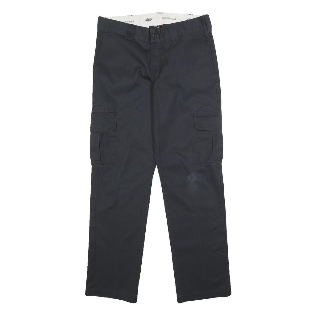 DICKIES Mens Cotton Blend Black Slim Straight Trousers W32 L29 Workwear Zip