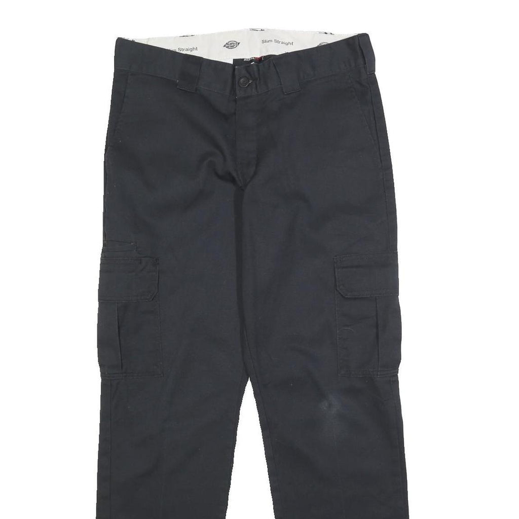 DICKIES Mens Cotton Blend Black Slim Straight Trousers W32 L29 Workwear Zip