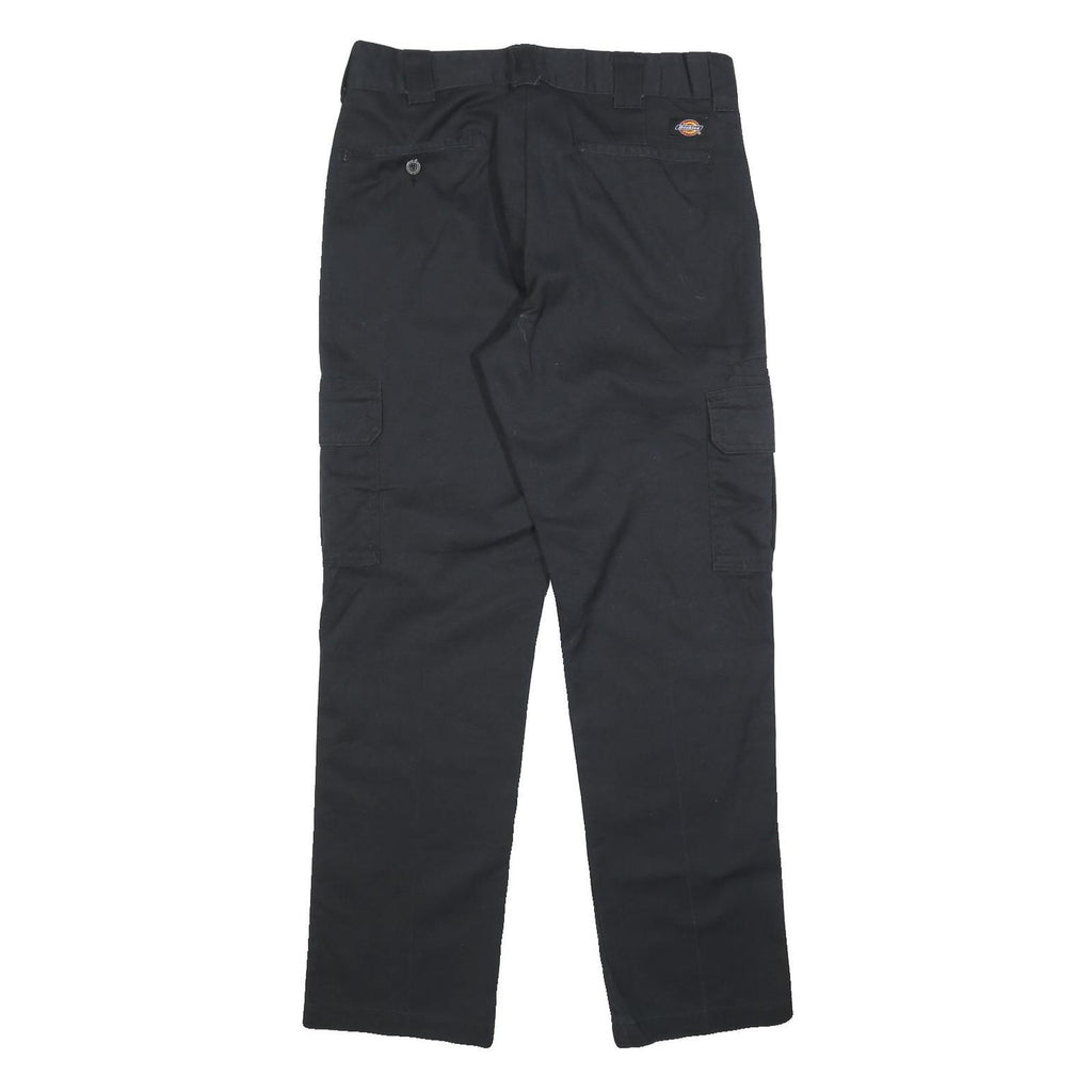 DICKIES Mens Cotton Blend Black Slim Straight Trousers W32 L29 Workwear Zip