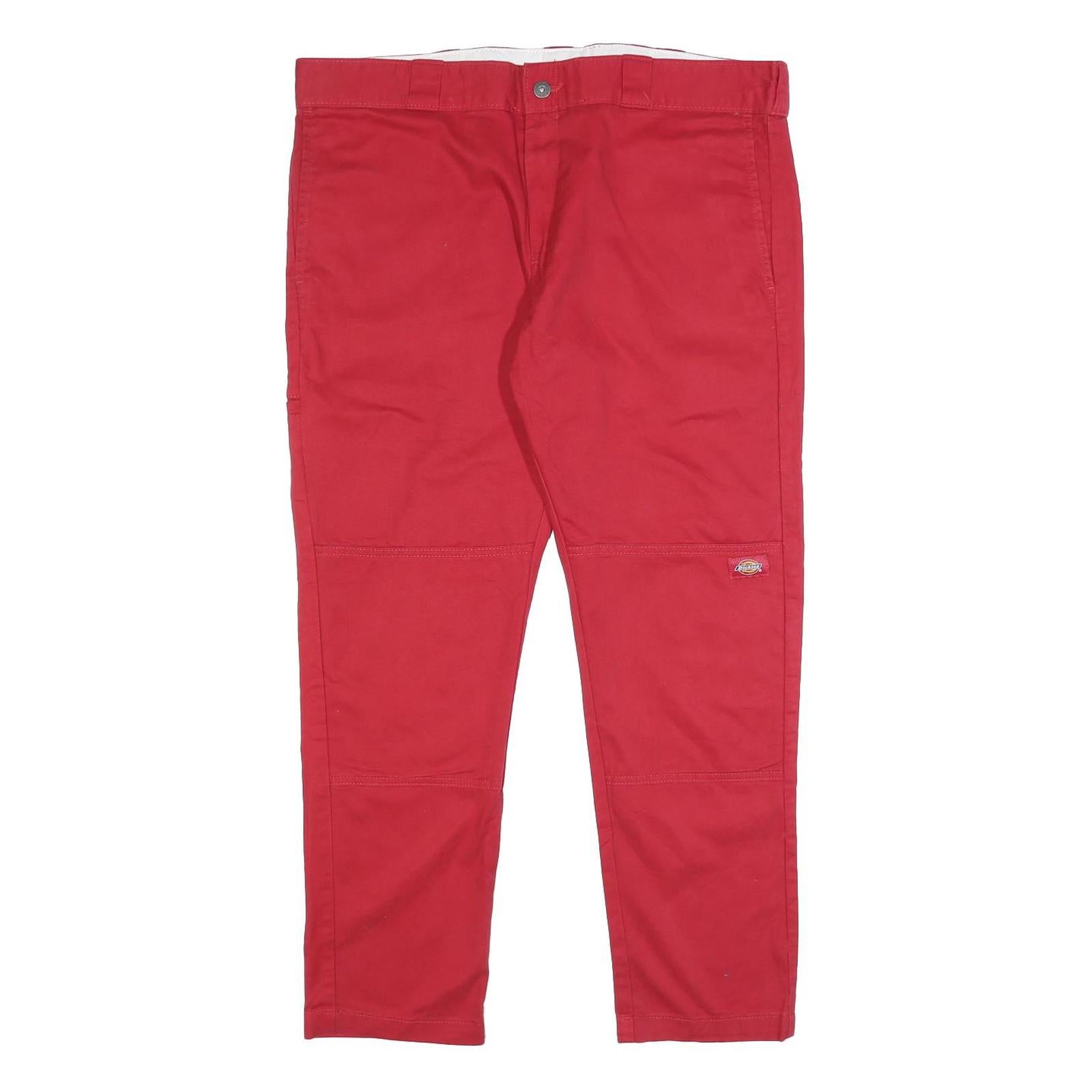 DICKIES Mens Cotton Blend Red Slim Tapered Zip Trousers W38 L30 Workwear