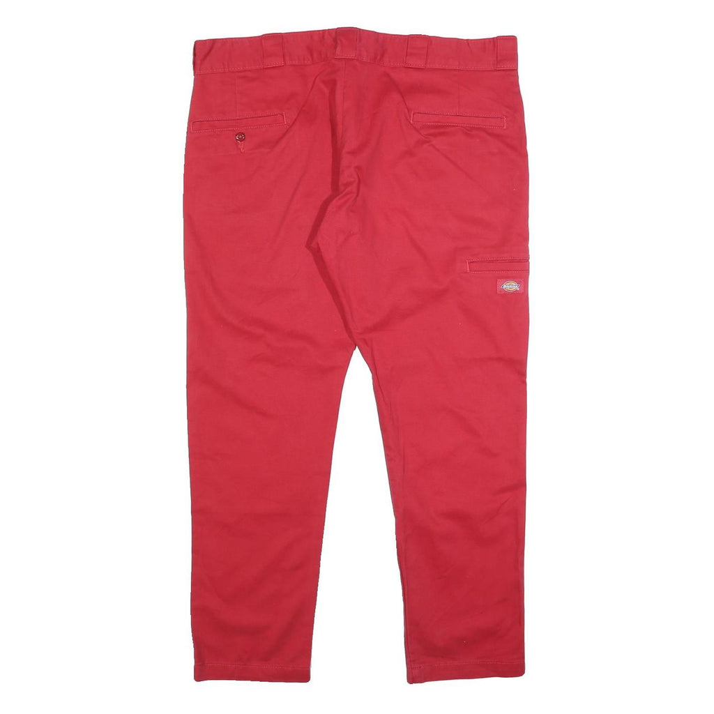 DICKIES Mens Cotton Blend Red Slim Tapered Zip Trousers W38 L30 Workwear
