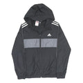 ADIDAS Boys Black & Grey Track Jacket 13-14Y Polyester Zip Hooded