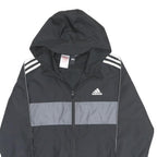 ADIDAS Boys Black & Grey Track Jacket 13-14Y Polyester Zip Hooded