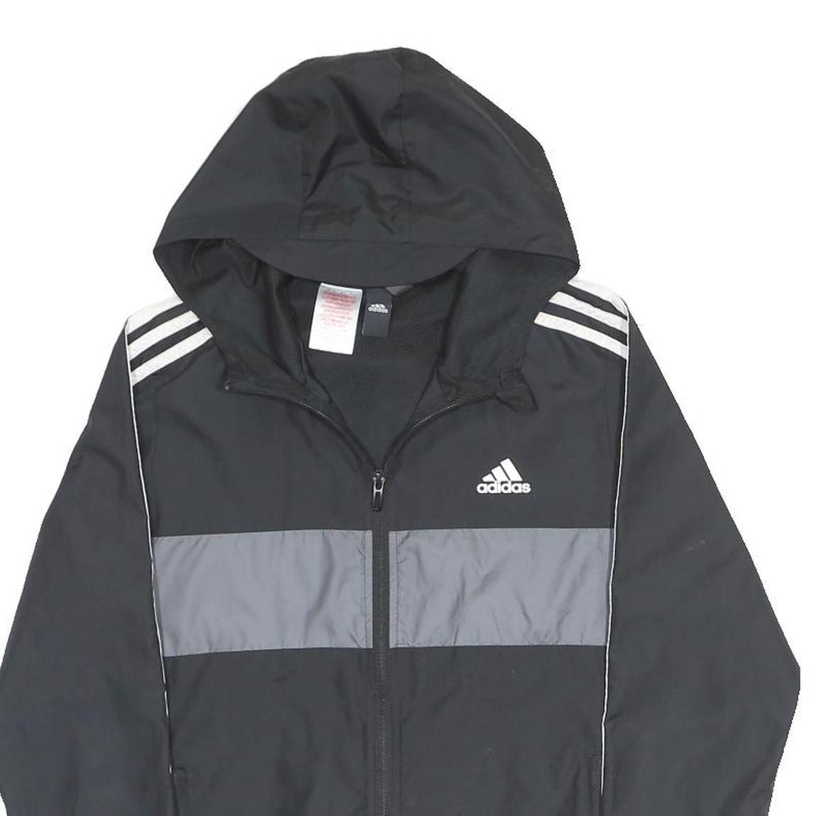 ADIDAS Boys Black & Grey Track Jacket 13-14Y Polyester Zip Hooded