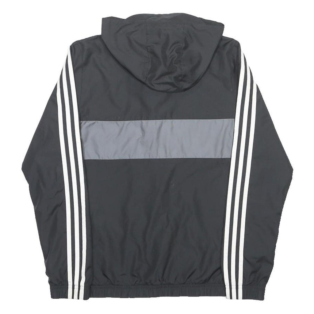 ADIDAS Boys Black & Grey Track Jacket 13-14Y Polyester Zip Hooded