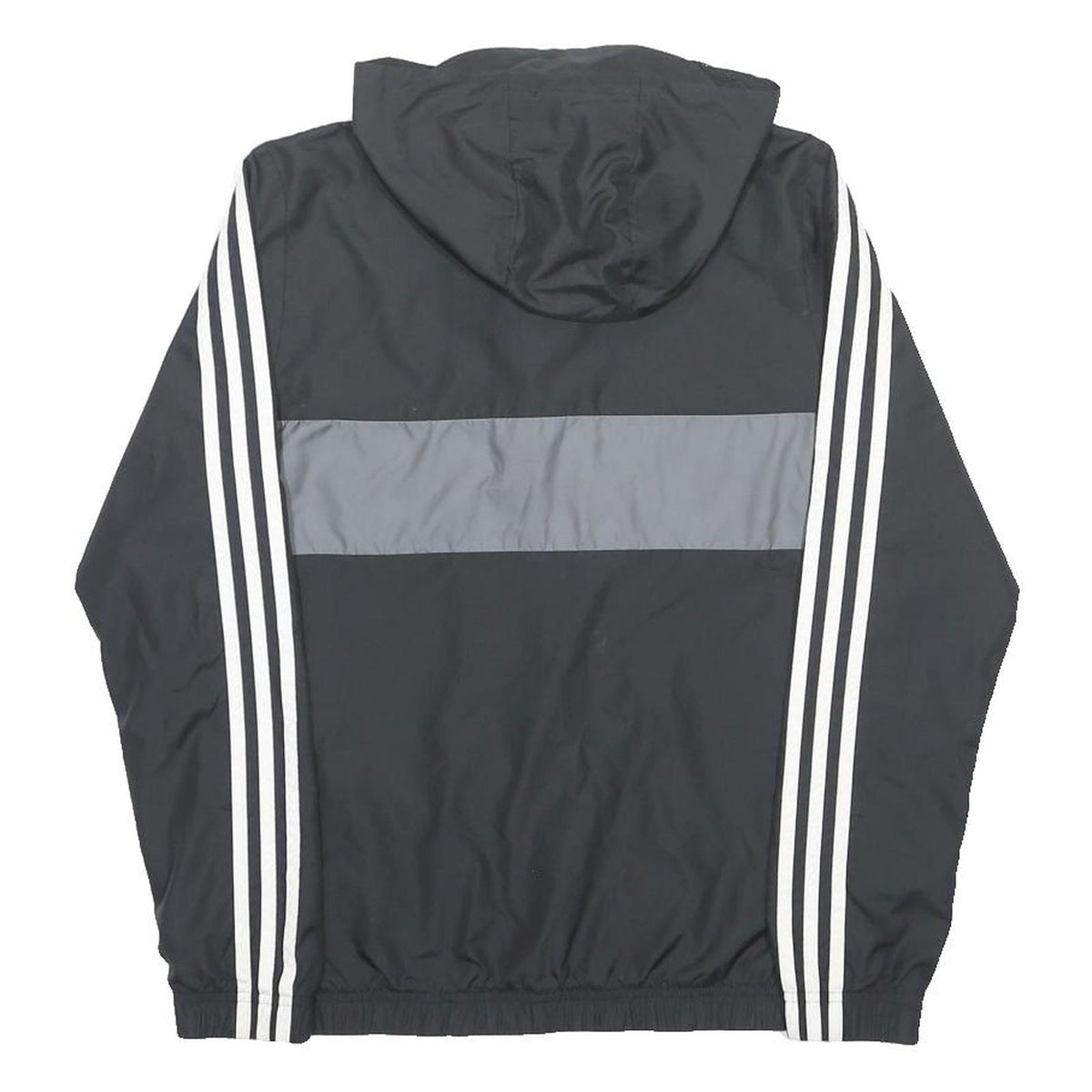 ADIDAS Boys Black & Grey Track Jacket 13-14Y Polyester Zip Hooded