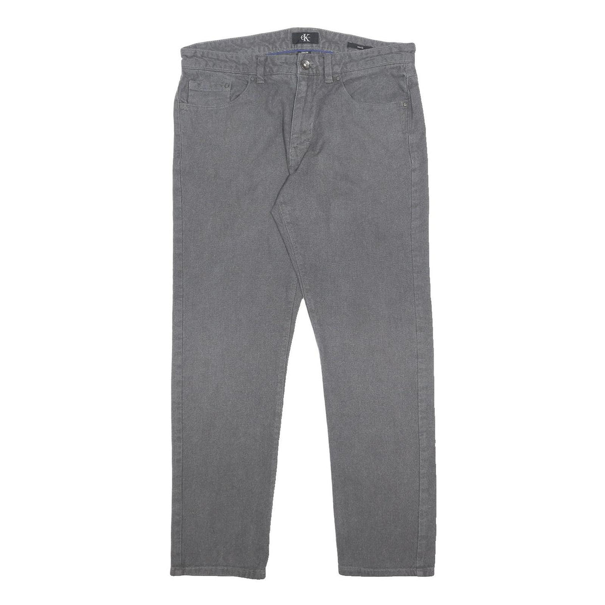 CALVIN KLEIN Mens Slim Grey Cotton Blend Trousers W32 L30 Stylish Zip Closure