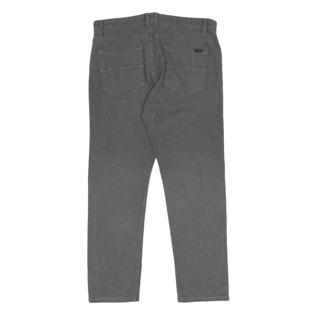 CALVIN KLEIN Mens Slim Grey Cotton Blend Trousers W32 L30 Stylish Zip Closure