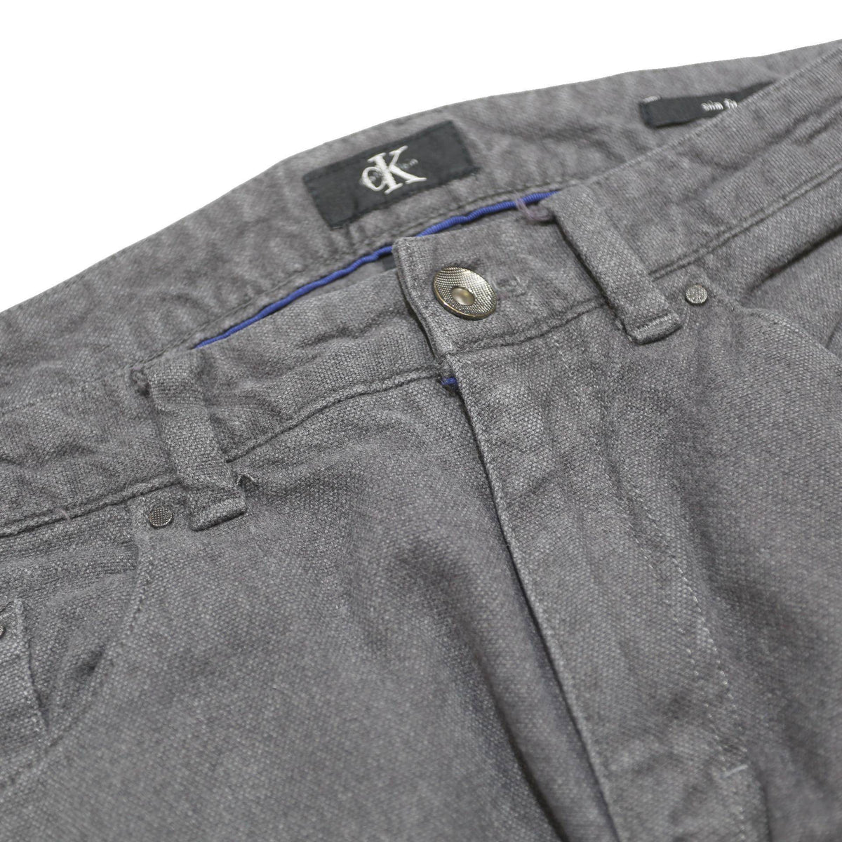 CALVIN KLEIN Mens Slim Grey Cotton Blend Trousers W32 L30 Stylish Zip Closure