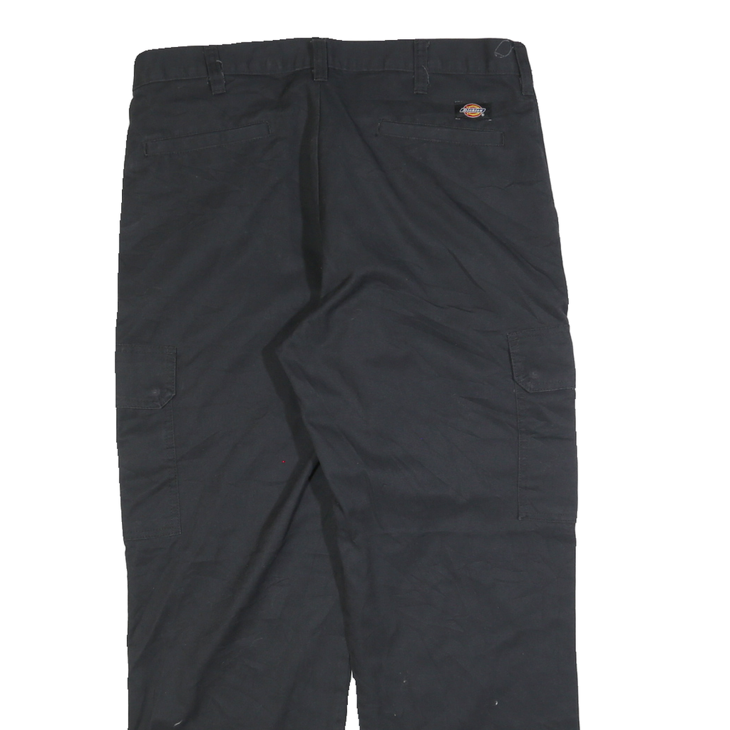 DICKIES Mens Black Regular Fit Workwear Cargo Trousers W34 L28 Zip Closure