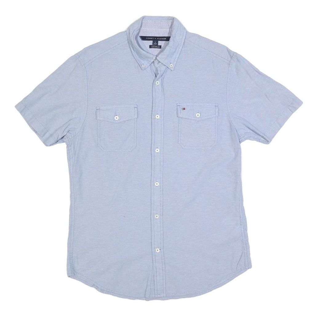 TOMMY HILFIGER Mens Blue Cotton Shirt M Classic Fit Button Down Collar Short