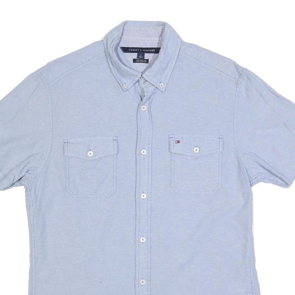 TOMMY HILFIGER Mens Blue Cotton Shirt M Classic Fit Button Down Collar Short