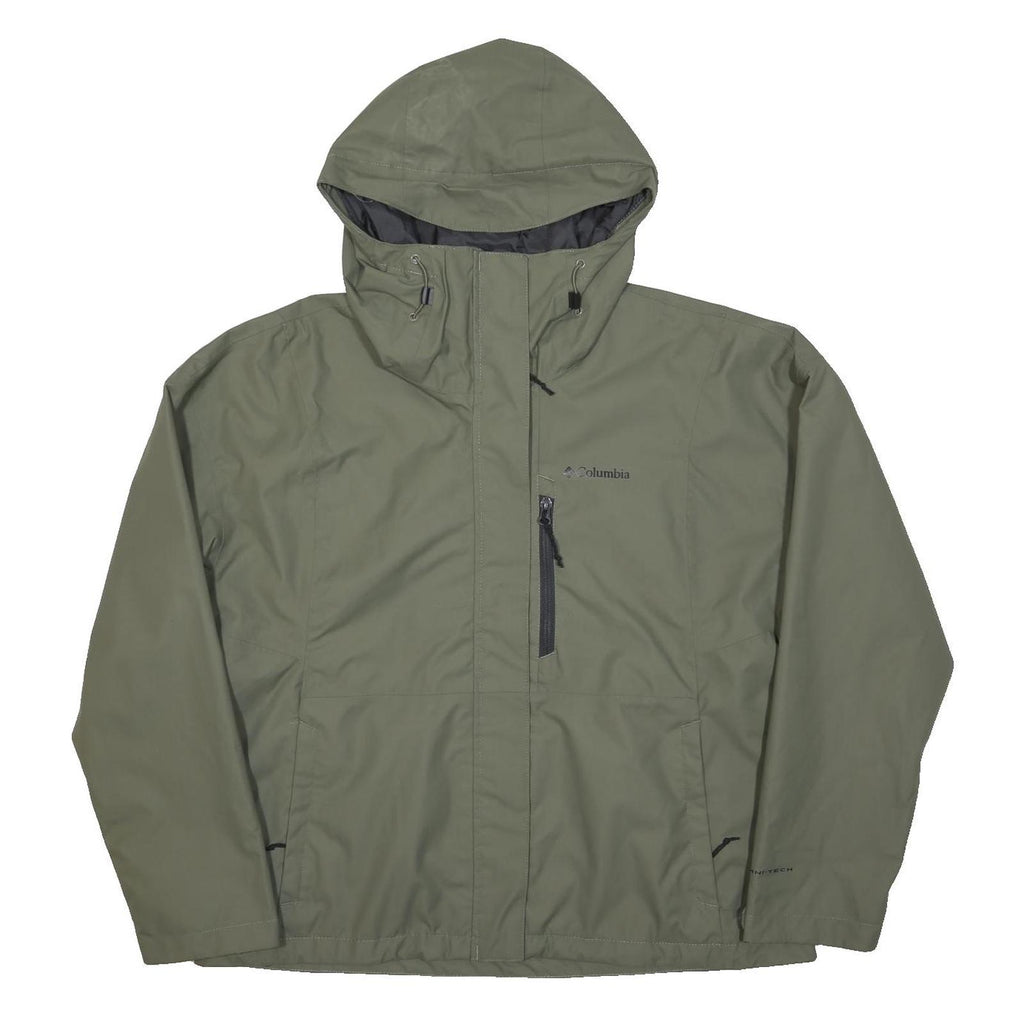 COLUMBIA Mens Green Outdoor Jacket XL Polyester Plain Hooded Zip Pocket