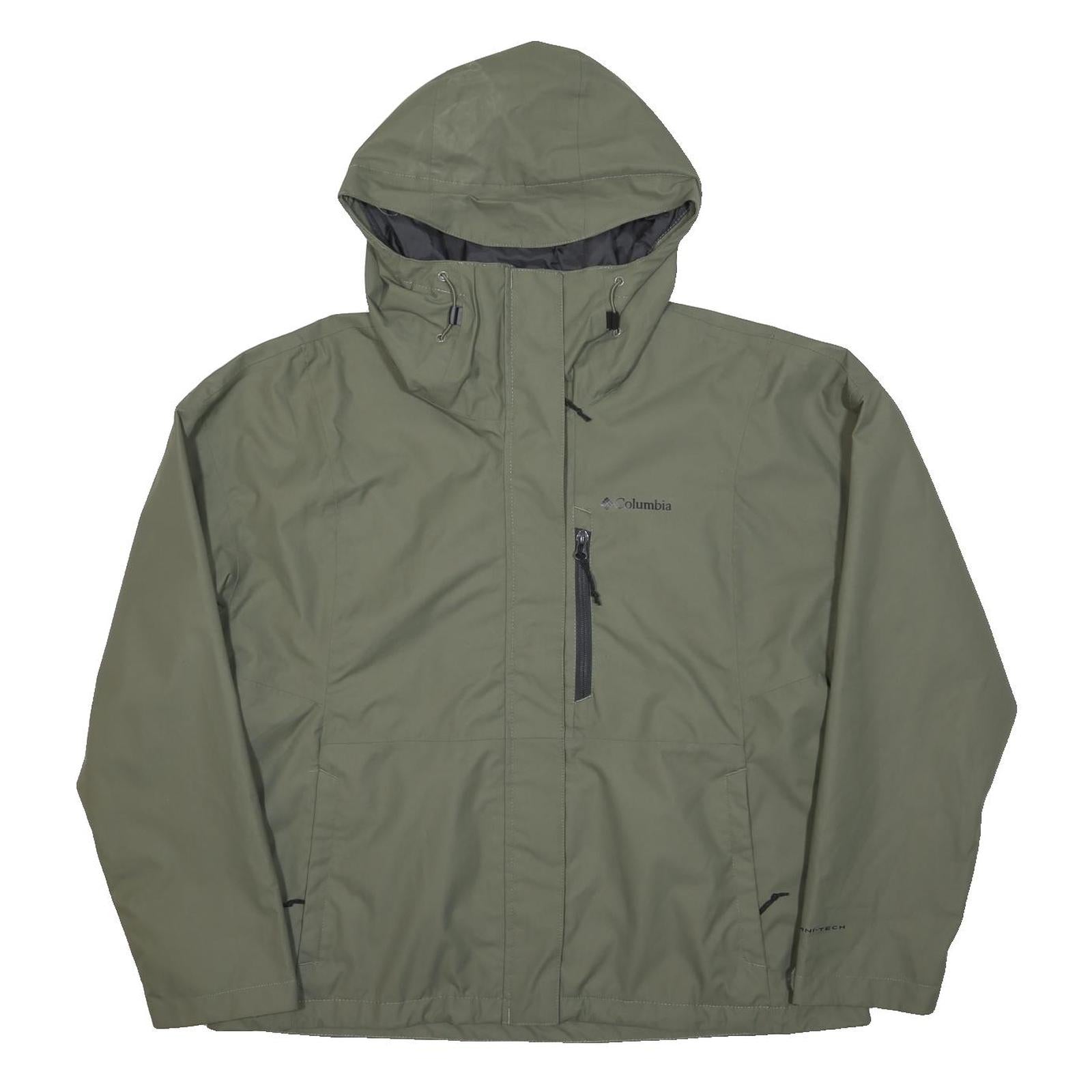 COLUMBIA Mens Green Outdoor Jacket XL Polyester Plain Hooded Zip Pocket