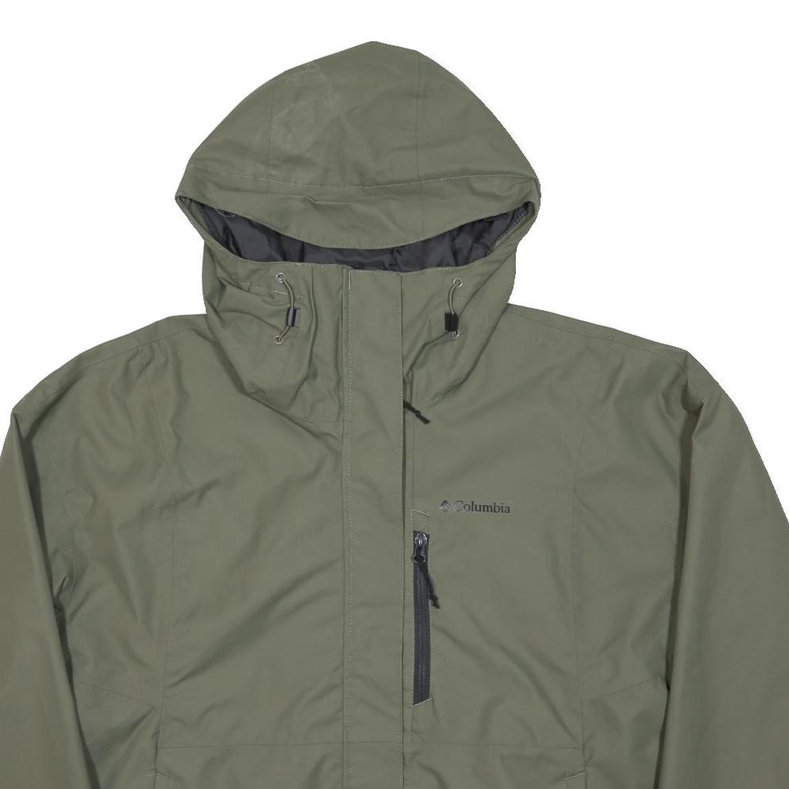 COLUMBIA Mens Green Outdoor Jacket XL Polyester Plain Hooded Zip Pocket
