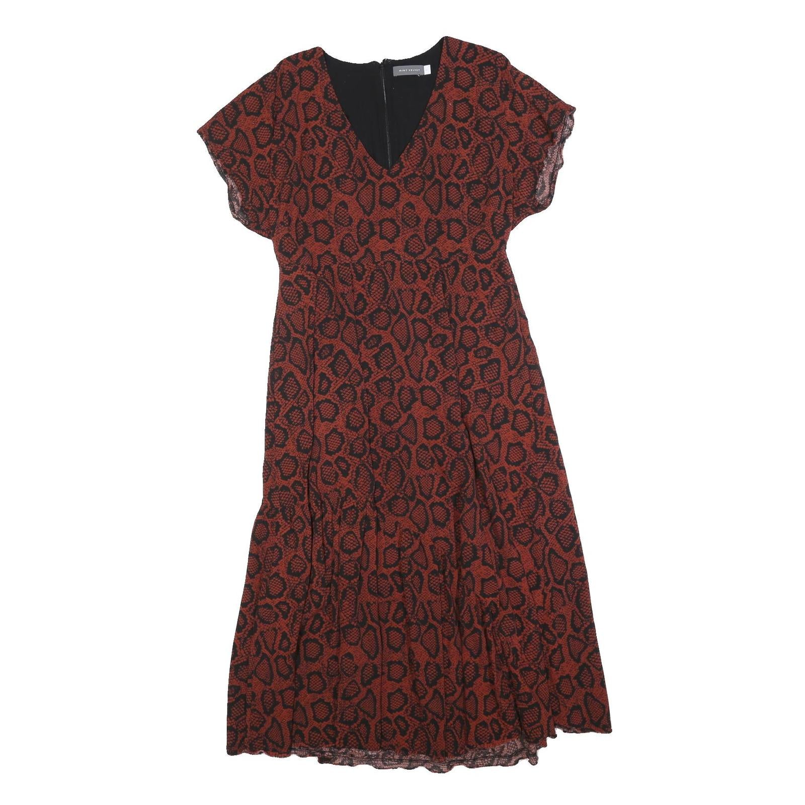 MINT VELVET Womens Rust & Black Animal Print Day Cotton Blend Dress UK 14 V-Neck