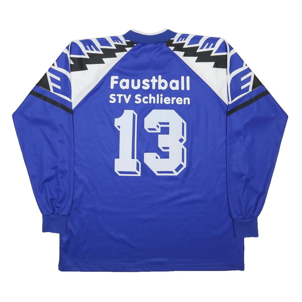 ERIMA Mens Blue White Graphic Long Sleeve V-Neck Faustrball Shirt L