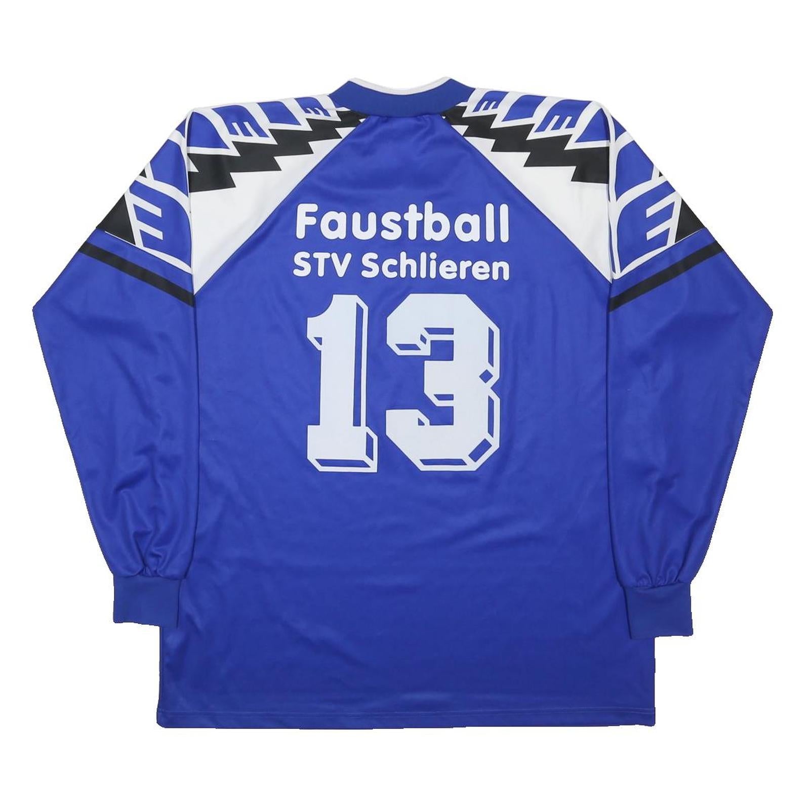 ERIMA Mens Blue White Graphic Long Sleeve V-Neck Faustrball Shirt L