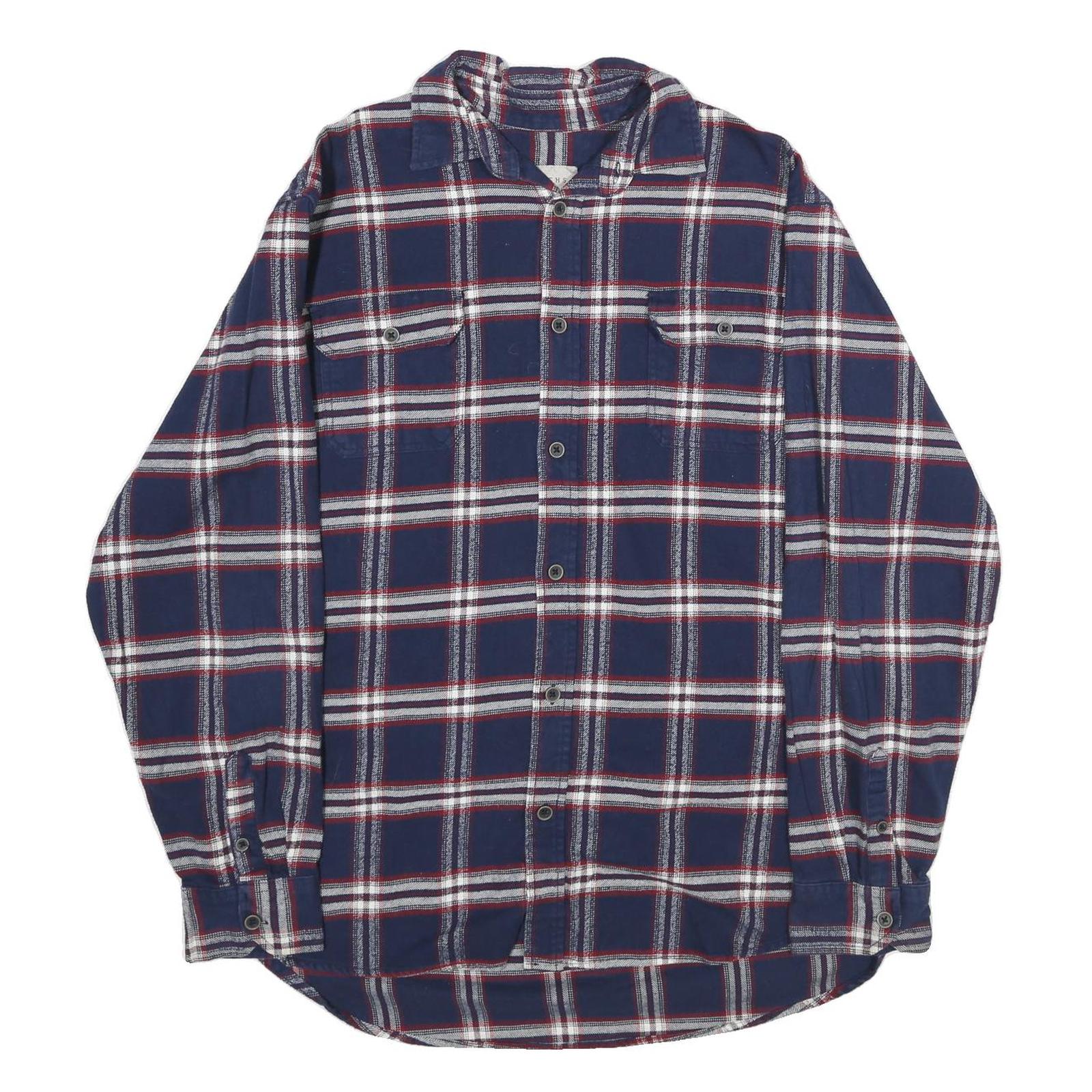 JACHS Mens Blue & White Check Shirt XL Cotton Long Sleeve Casual Button Down