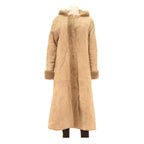 Womens Beige Hooded Long Jacket M Cotton Blend Button Closure Winter Wear