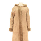 Womens Beige Hooded Long Jacket M Cotton Blend Button Closure Winter Wear