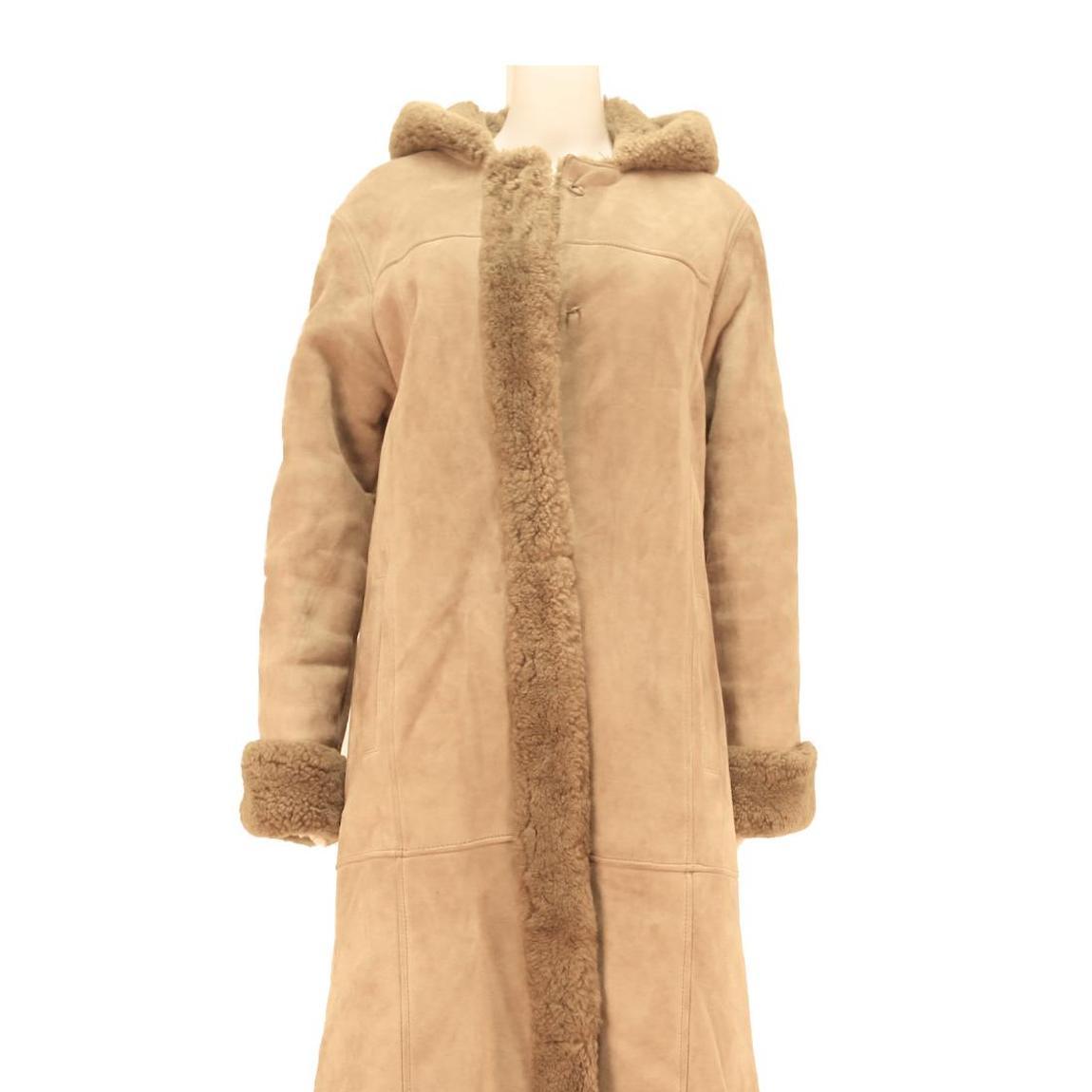 Womens Beige Hooded Long Jacket M Cotton Blend Button Closure Winter Wear