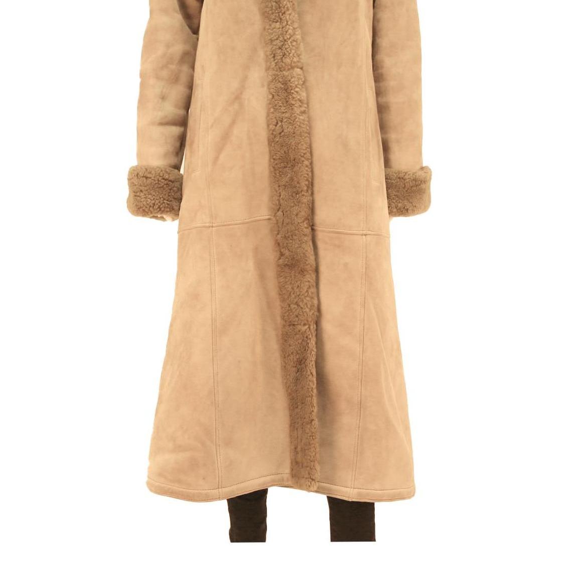 Womens Beige Hooded Long Jacket M Cotton Blend Button Closure Winter Wear