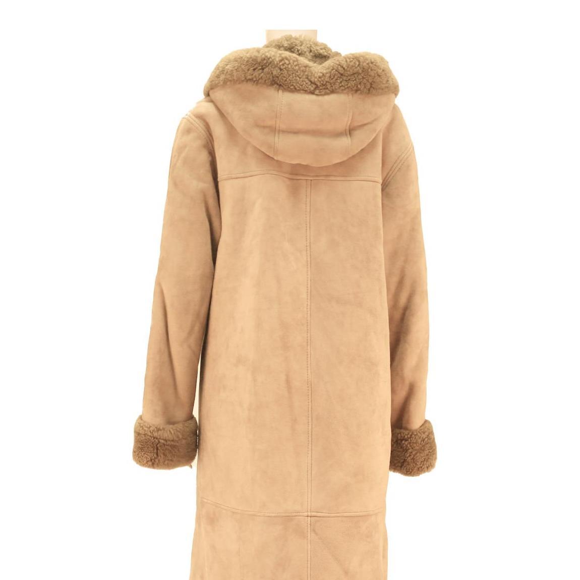 Womens Beige Hooded Long Jacket M Cotton Blend Button Closure Winter Wear