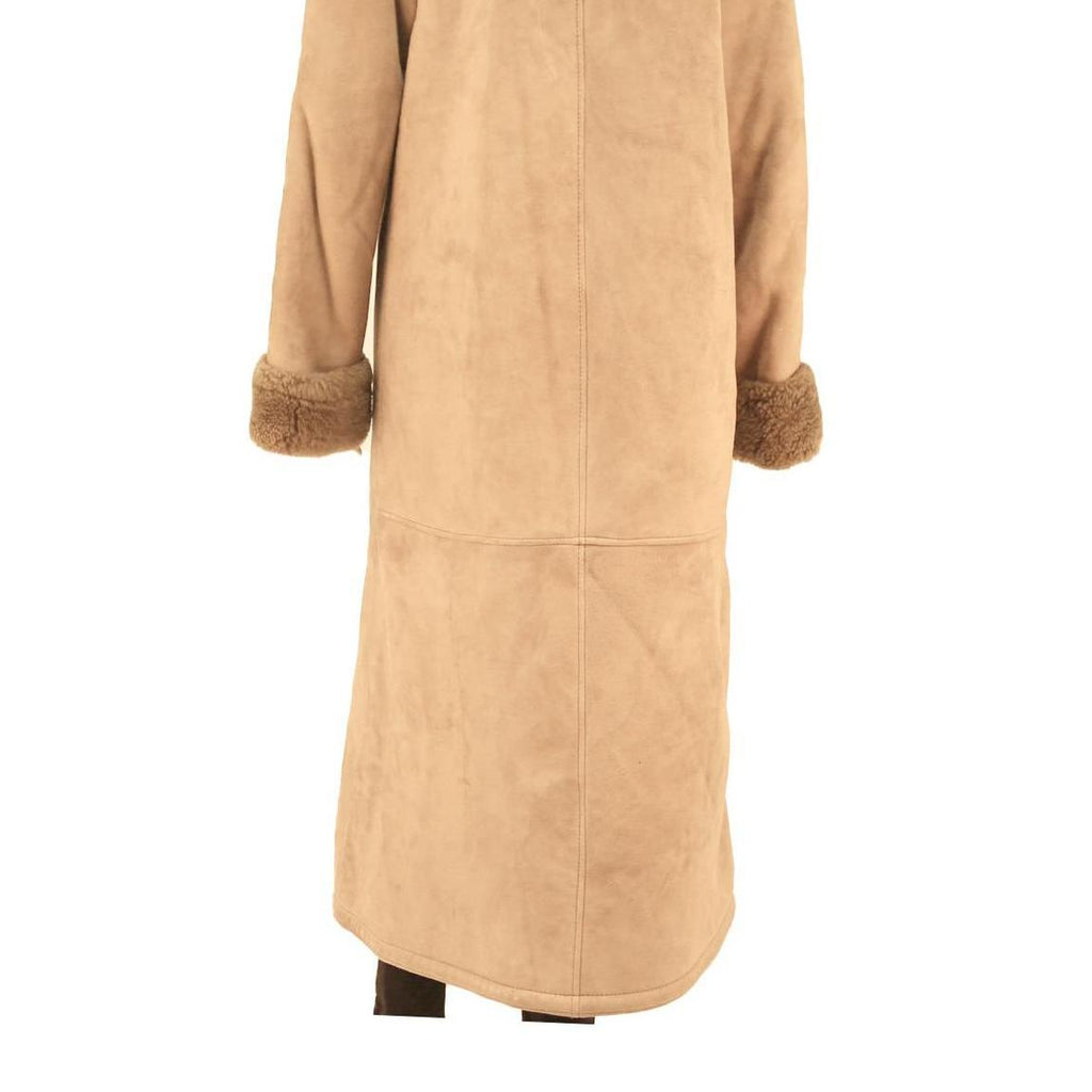 Womens Beige Hooded Long Jacket M Cotton Blend Button Closure Winter Wear