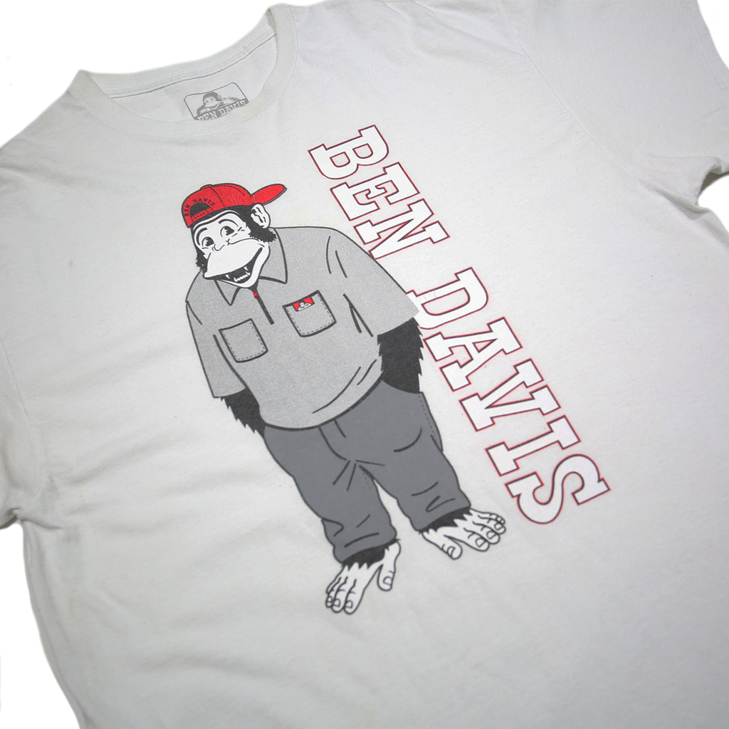 BEN DAVIS Funky Monkey Mens White Graphic T-Shirt XL Short Sleeve Cotton