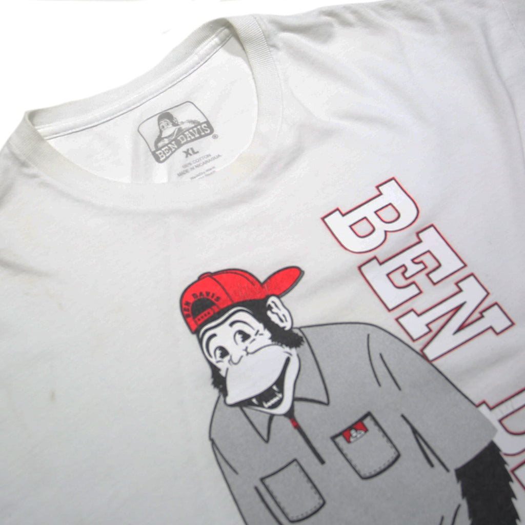 BEN DAVIS Funky Monkey Mens White Graphic T-Shirt XL Short Sleeve Cotton