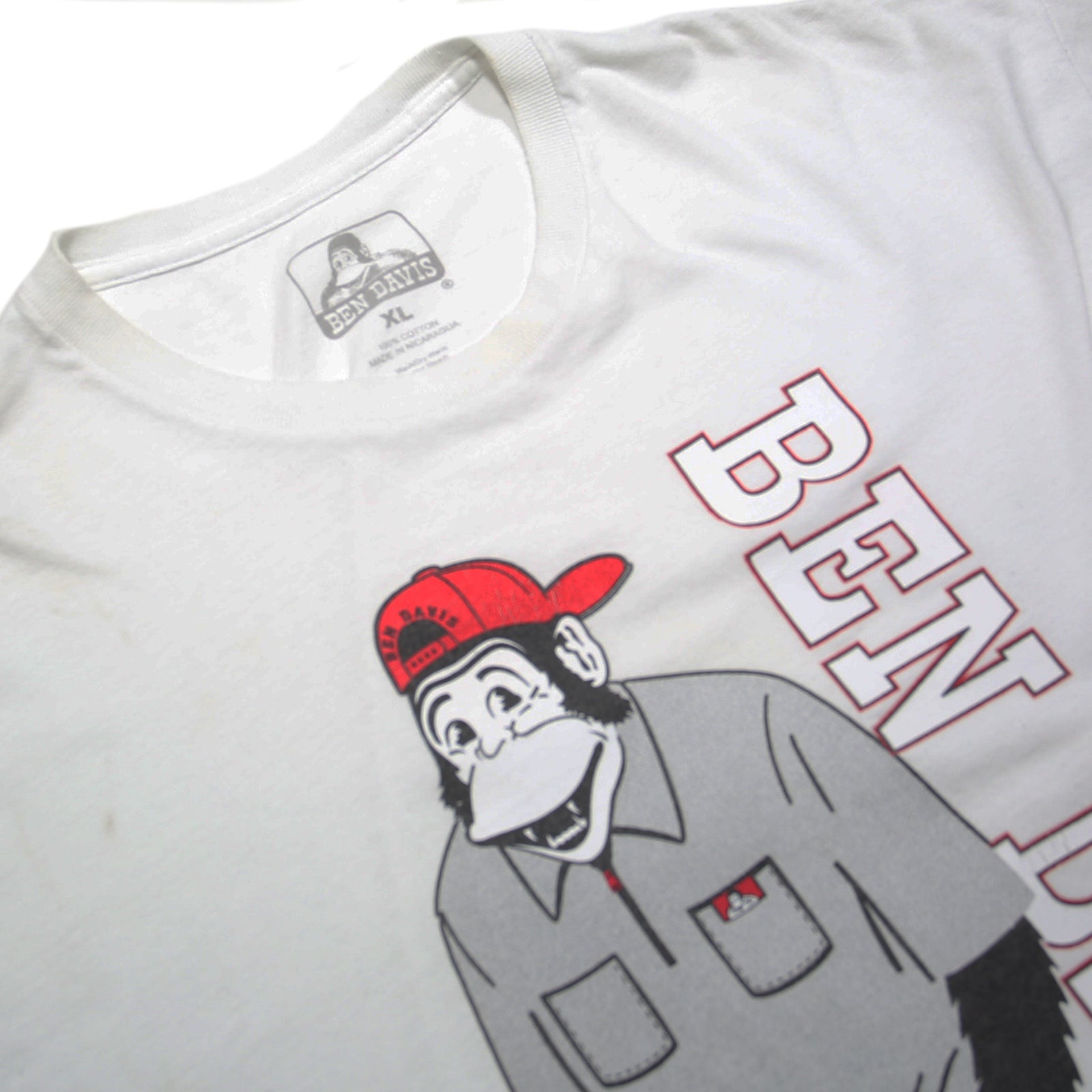 BEN DAVIS Funky Monkey Mens White Graphic T-Shirt XL Short Sleeve Cotton