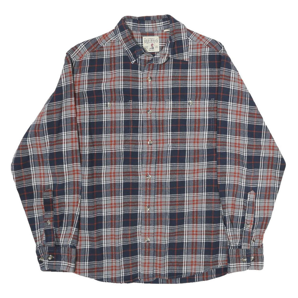 REDHEAD Mens Blue & Brown Check Shirt M Cotton Casual Button Up Long Sleeve