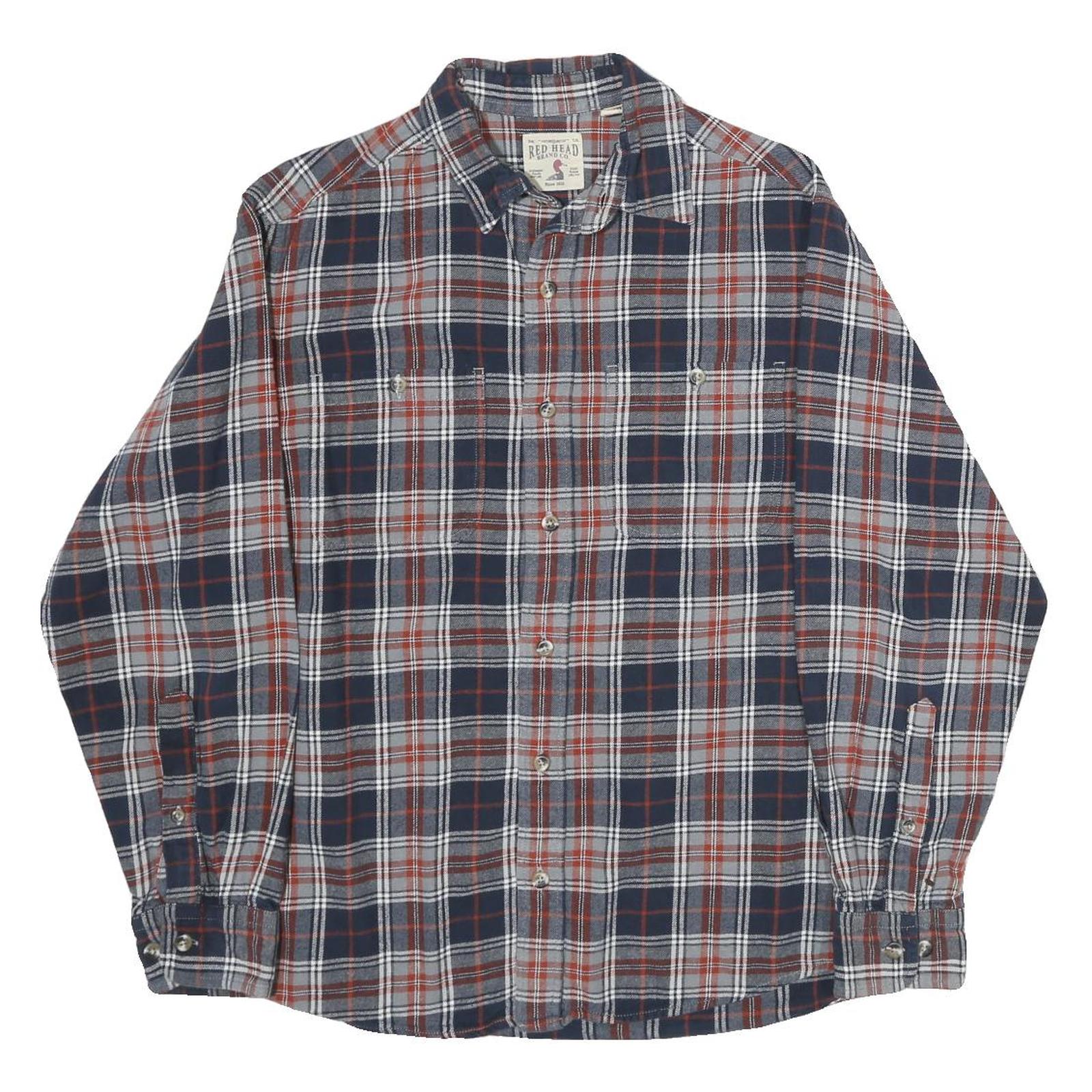 REDHEAD Mens Blue & Brown Check Shirt M Cotton Casual Button Up Long Sleeve