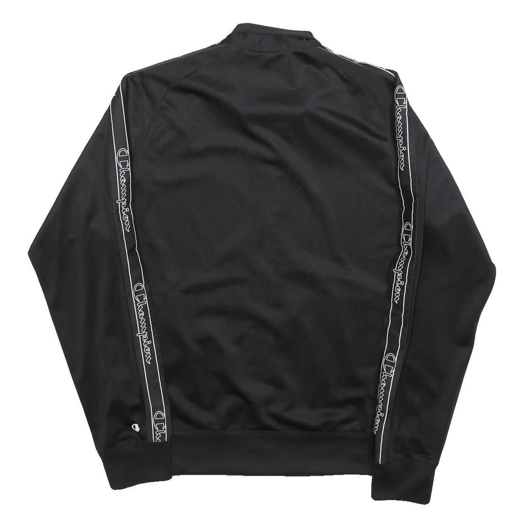CHAMPION Mens Black Zip Track Jacket L Polyester Blend Logo Tape Casual
