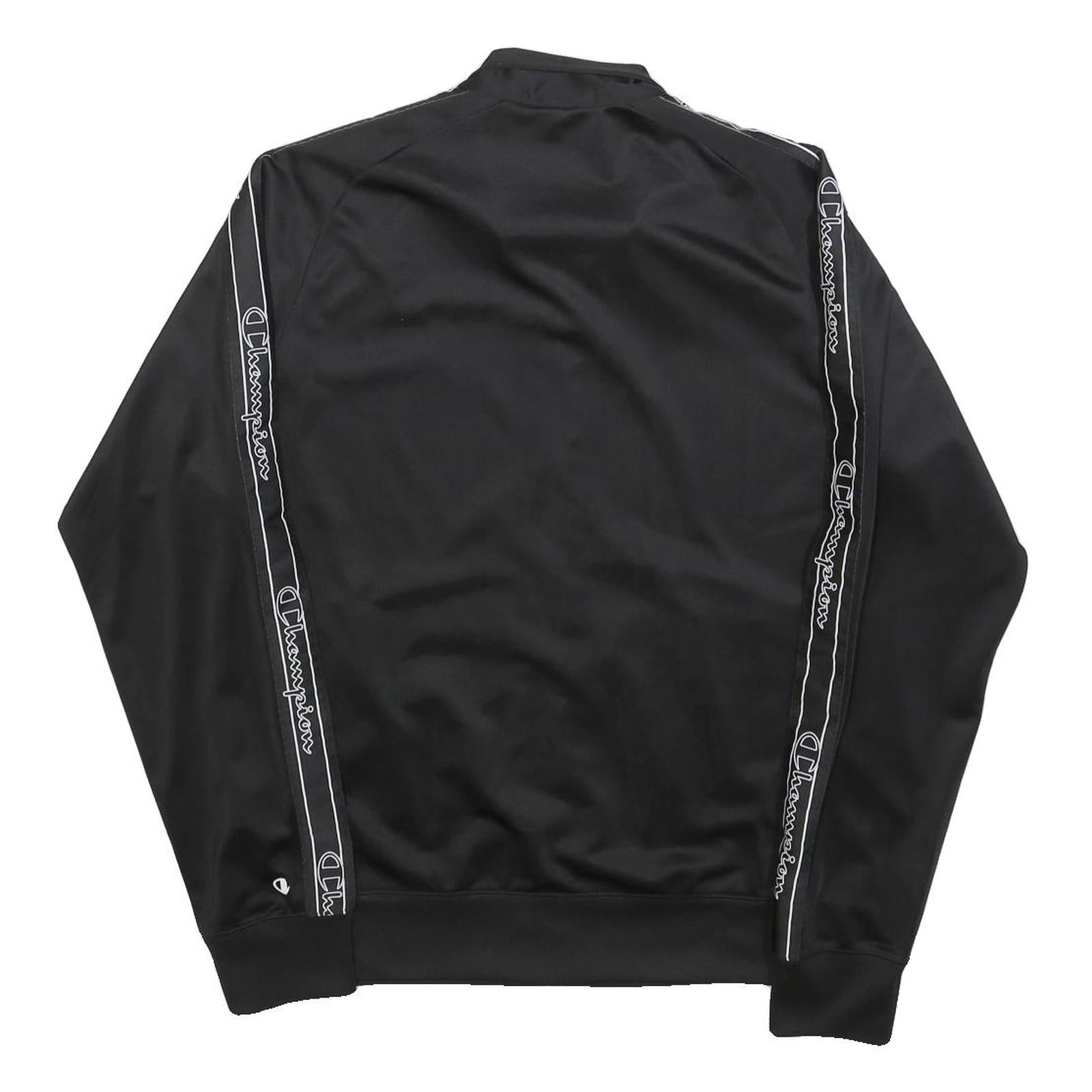 CHAMPION Mens Black Zip Track Jacket L Polyester Blend Logo Tape Casual