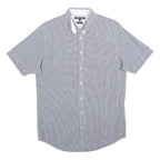 TOMMY HILFIGER Mens Blue Check Shirt M Cotton Blend Short Sleeve Button Collar