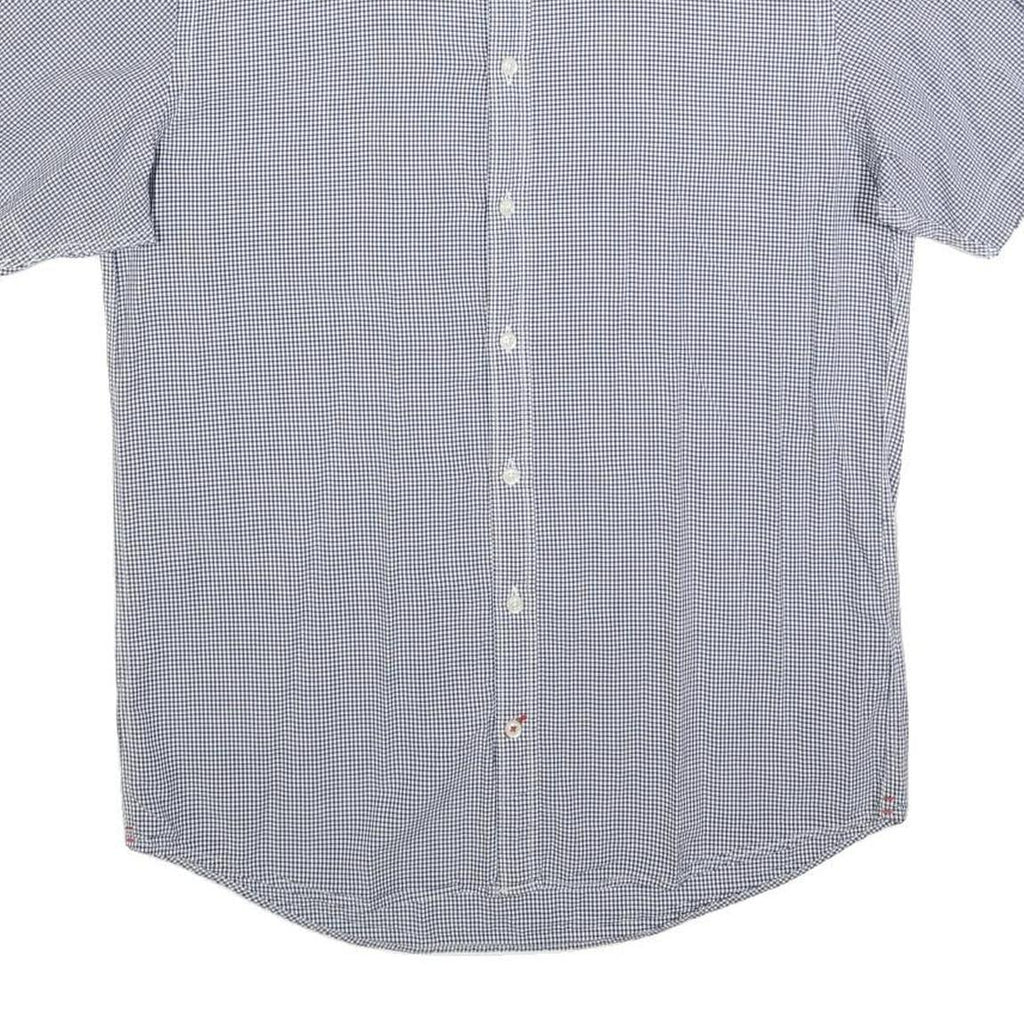 TOMMY HILFIGER Mens Blue Check Shirt M Cotton Blend Short Sleeve Button Collar